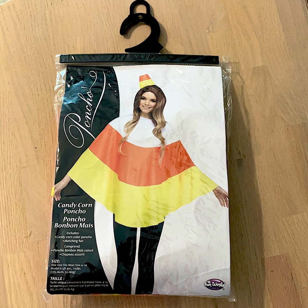 Candy Corn Adult Halloween Costume- Poncho & Hat